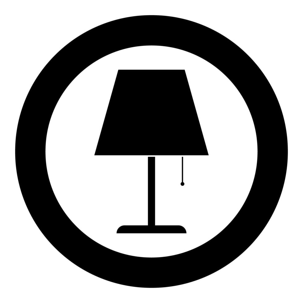 lámpara de mesa lámpara de noche icono de lámpara clásica en círculo redondo color negro ilustración vectorial imagen de estilo plano vector