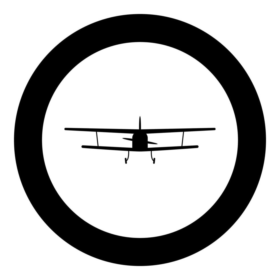 Airplane view with front Light aircraft civil Flying machine icon in circle round black color vector illustration flat style image