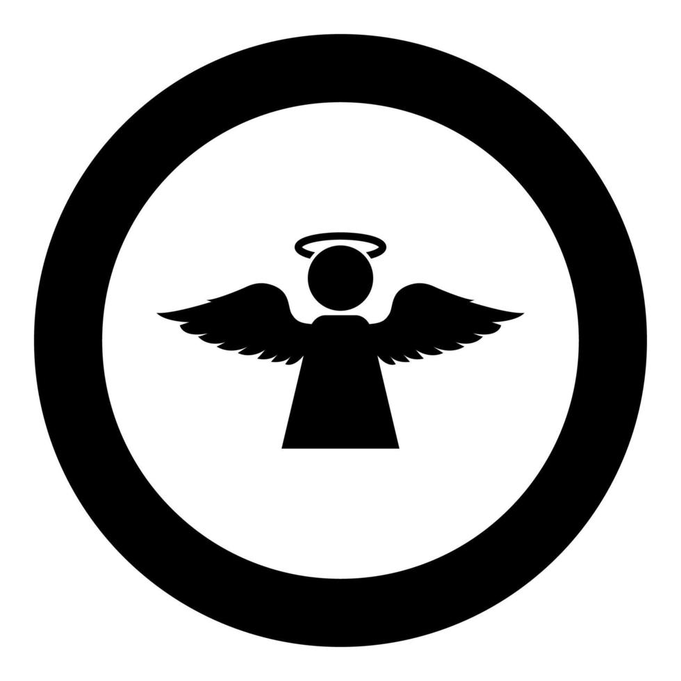 Angel with fly wing icon in circle round black color vector illustration flat style image