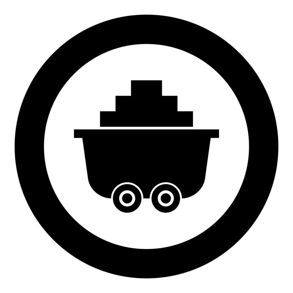 Mine cart or trolley of coal icon black color in circle round vector