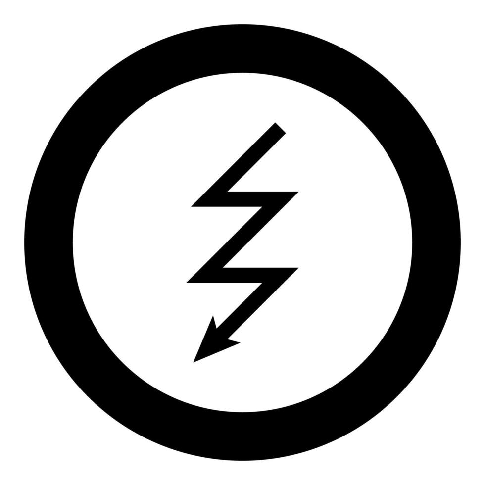 Lightning icon black color in circle round vector