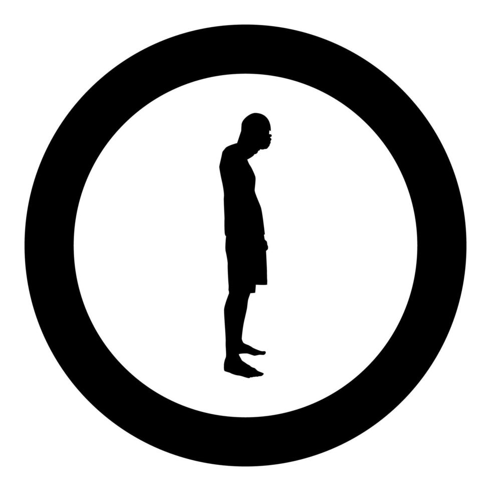 Man closing his eyes his hands silhouette side view icon black color illustration in circle round vector
