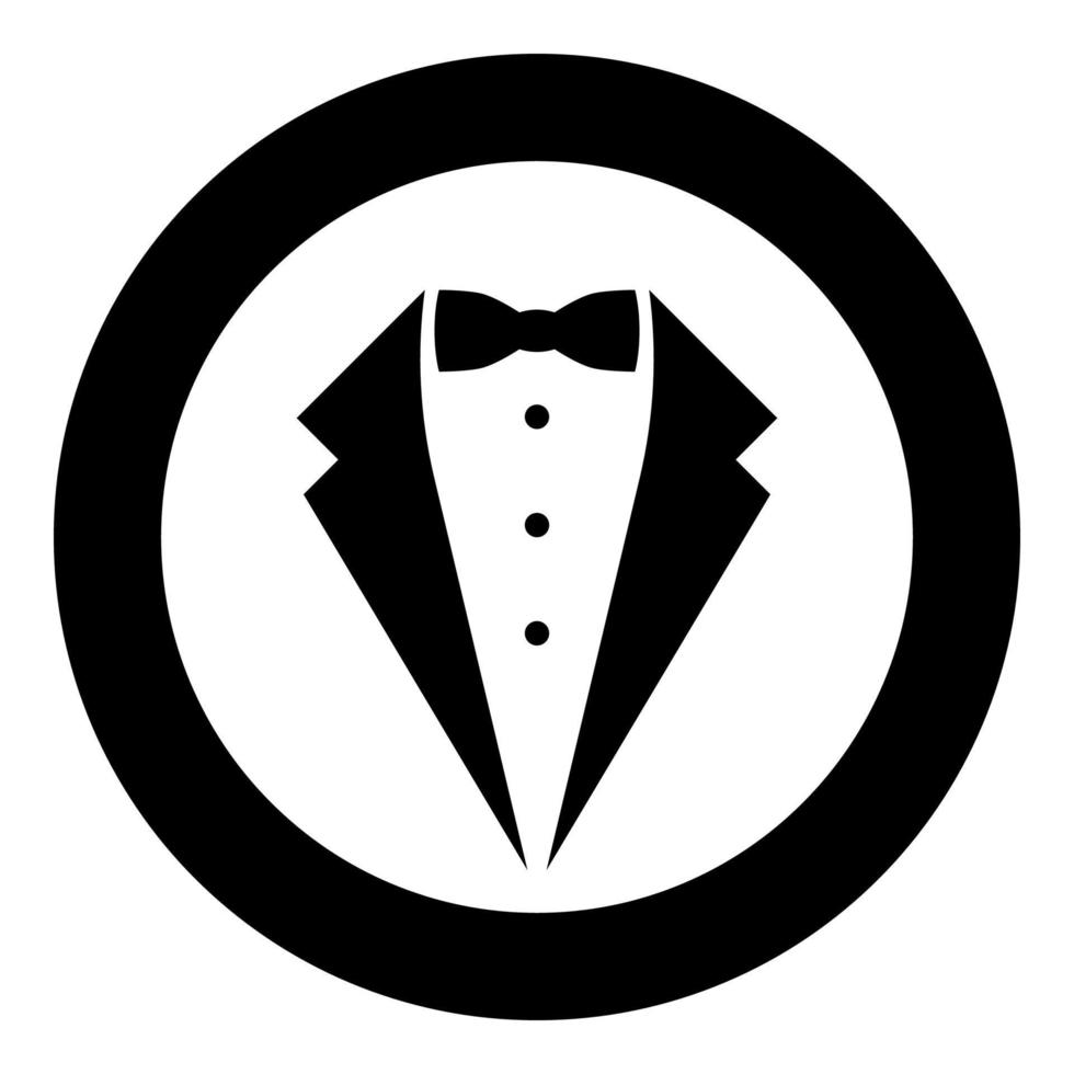 Symbol service dinner jacket bow Tuxedo concept Tux sign Butler gentleman idea Waiter suit icon in circle round black color vector illustration flat style image