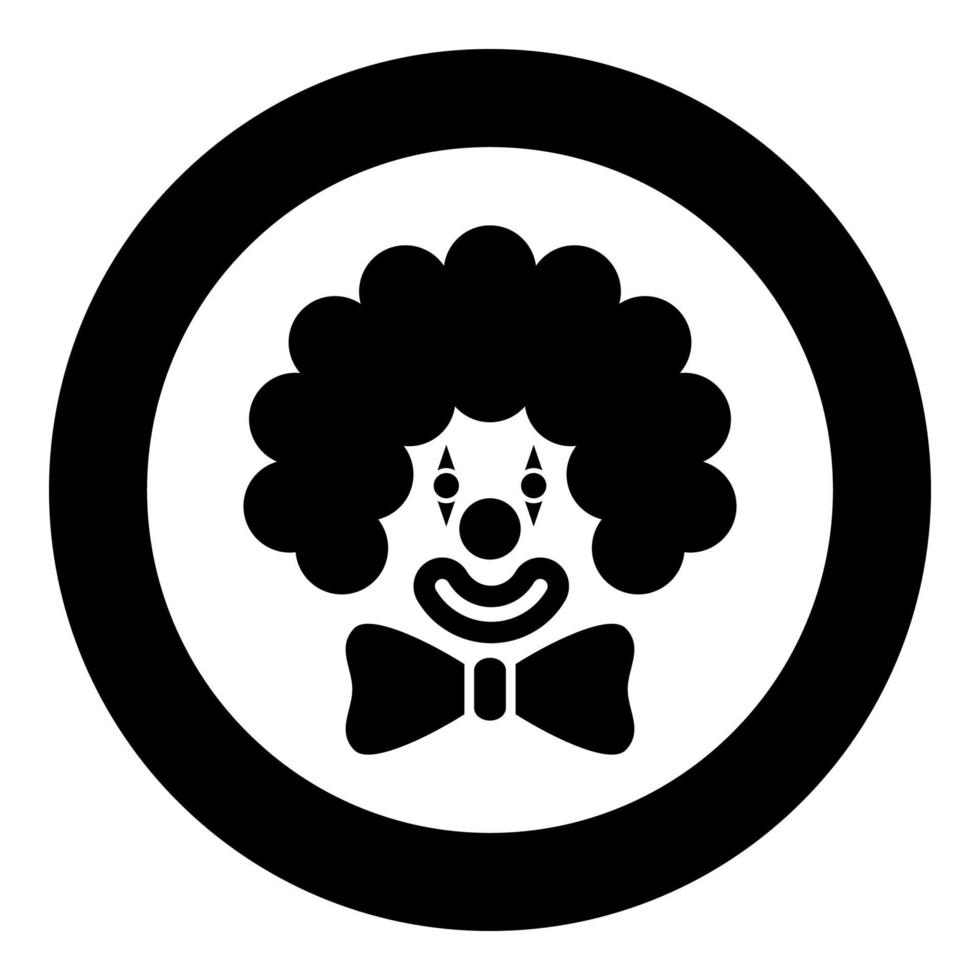 cabeza de cara de payaso con lazo grande y pelo rizado carnaval de circo icono de concepto de invitación divertido en círculo redondo color negro ilustración vectorial imagen de estilo plano vector