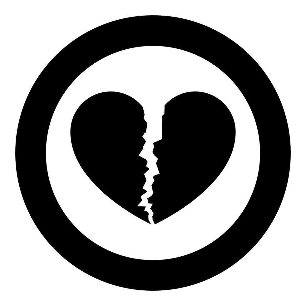 Broken heart icon in circle round black color vector illustration flat style image