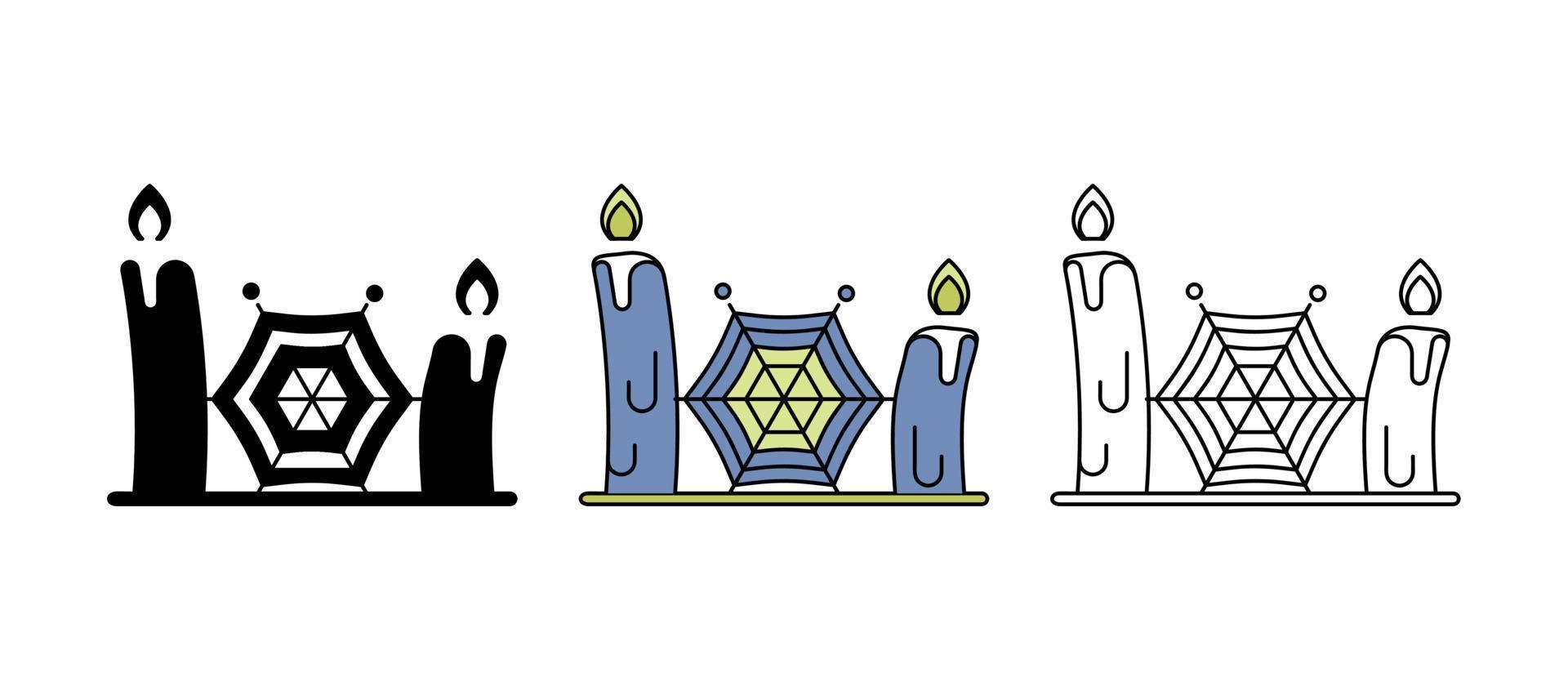 Spider web candle icon. Set suitable for the concept of Halloween. It is a colorful, silhouettes and linear icon set. vector