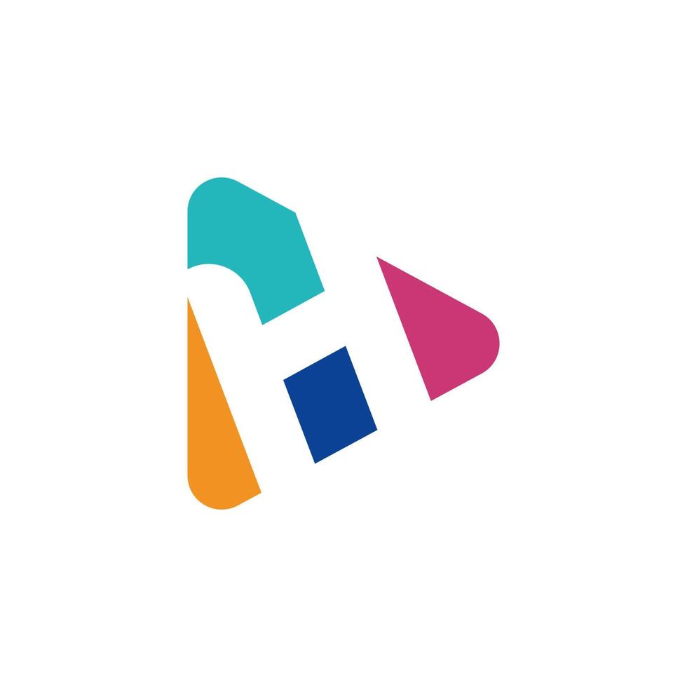 Play logo with letter H logo template, flat style colorful logos. Play icon with initial H. Abstract colorful vector and company corporate identity logo.
