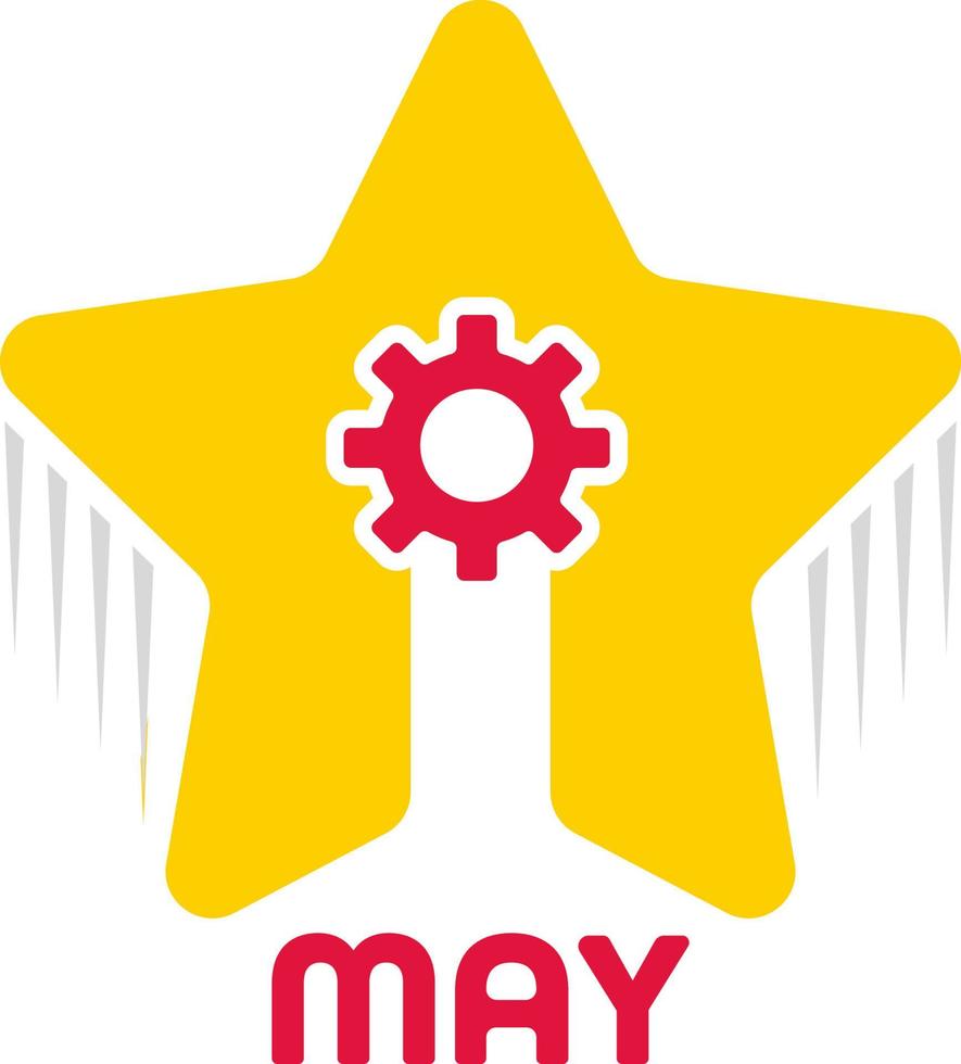 Rising star and May 1st. Vector illustration for May 1 International Labor Day, Number 1 in star and cog design elements icon label.