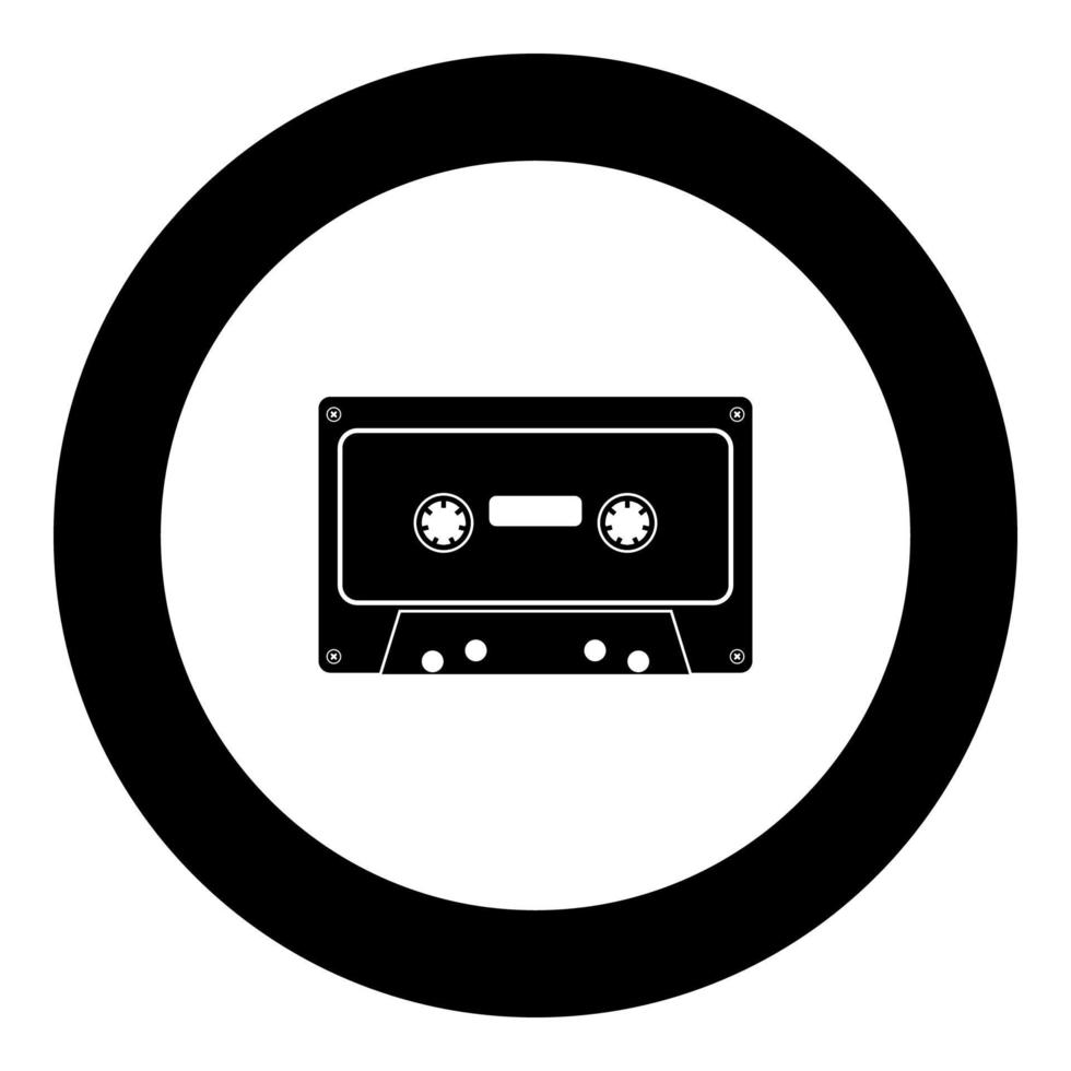 icono de casete de audio retro color negro en círculo redondo vector