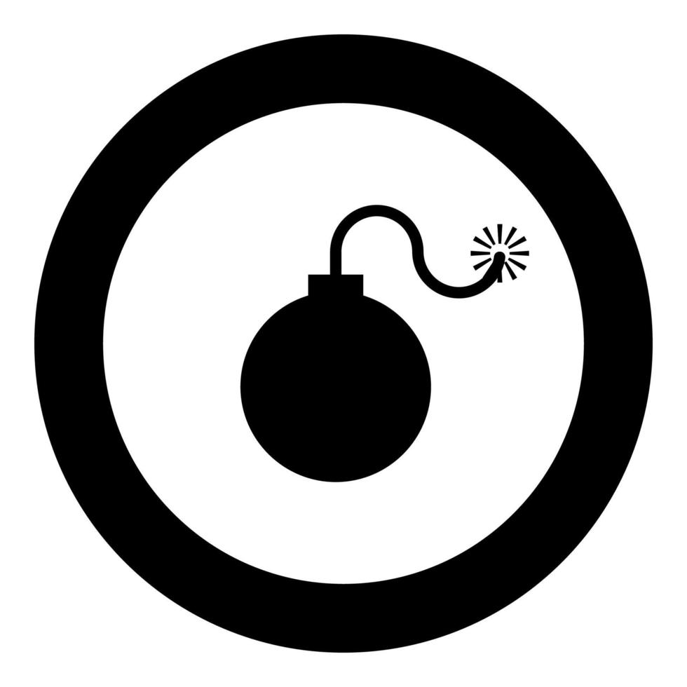 Bomb explosive military Anicent time bomb Weapon with fire spark concept advertising boom icon black color illustration in circle round vector