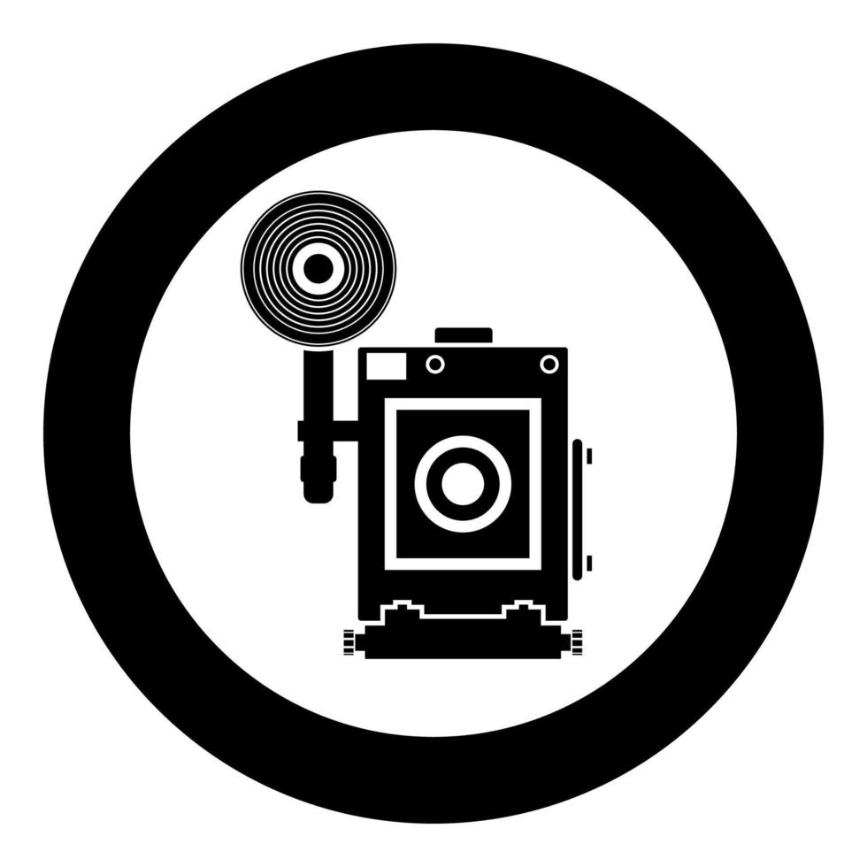 Retro camera Vintage photo camera face view icon in circle round black color vector illustration flat style image