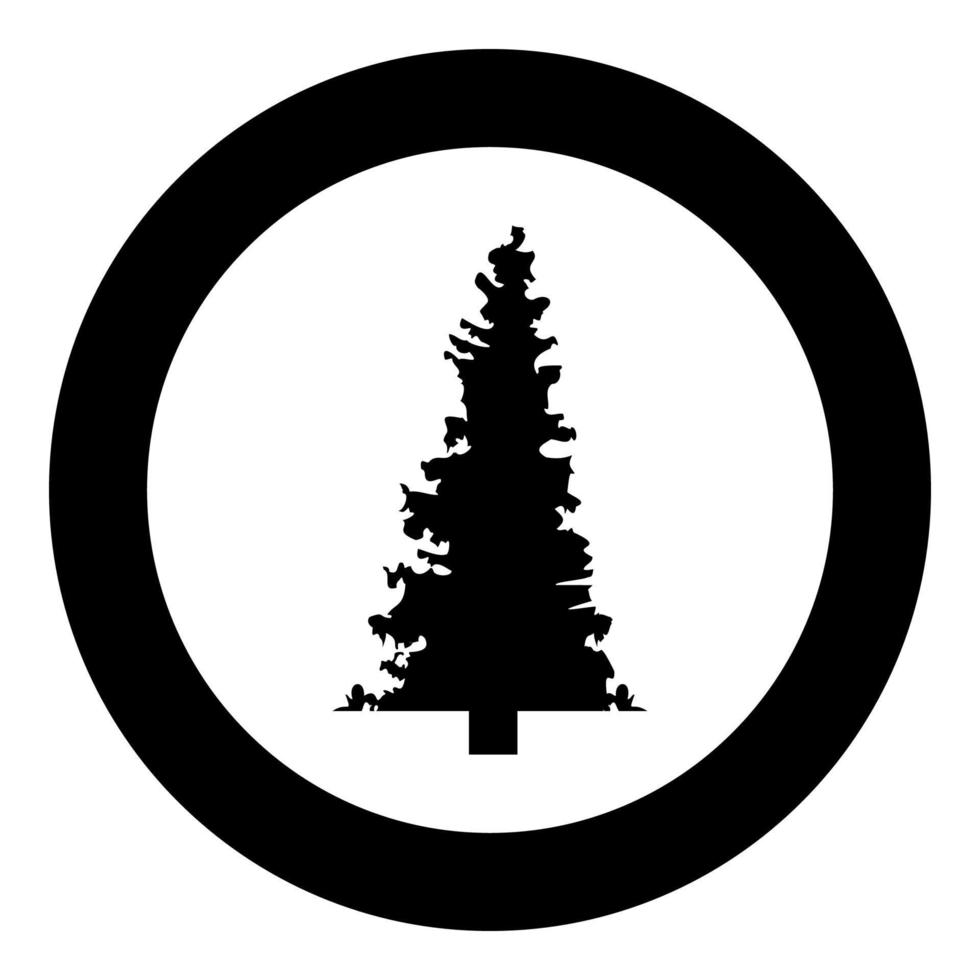 Fir spruce icon in circle round black color vector illustration solid outline style image
