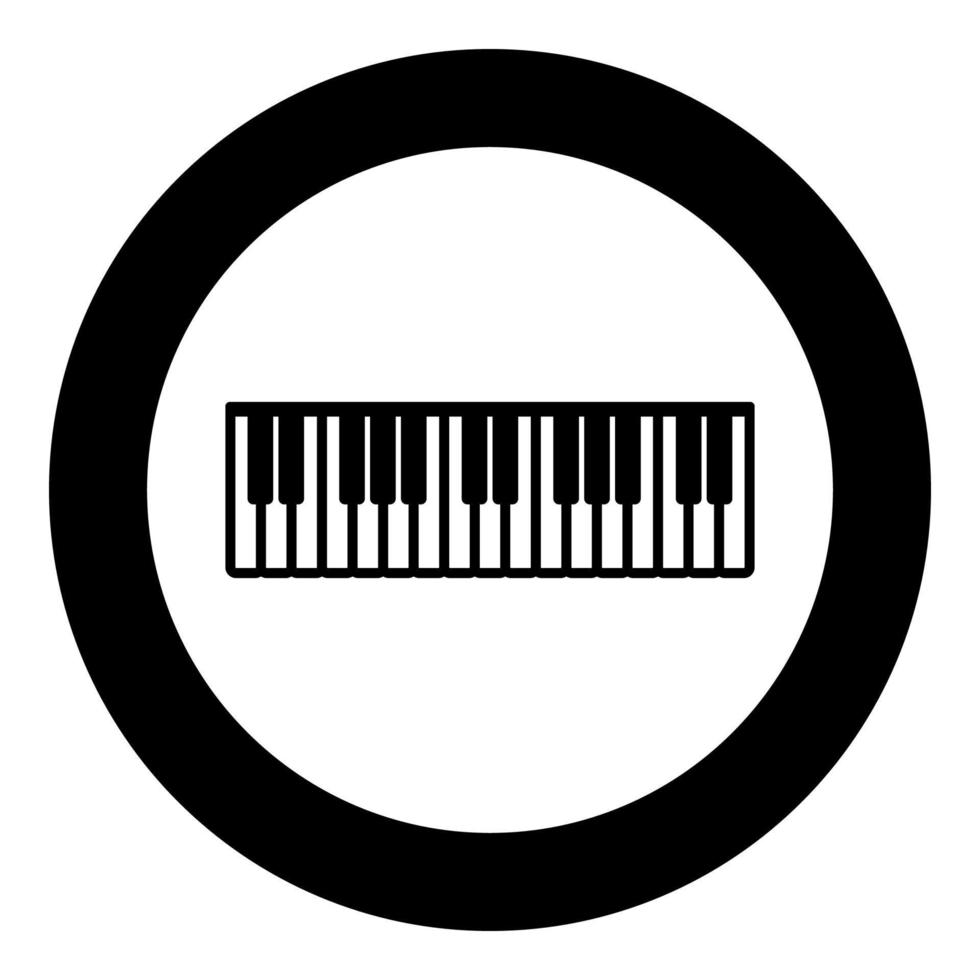 Pianino music keys ivory synthesizer icon in circle round black color vector illustration image solid outline style