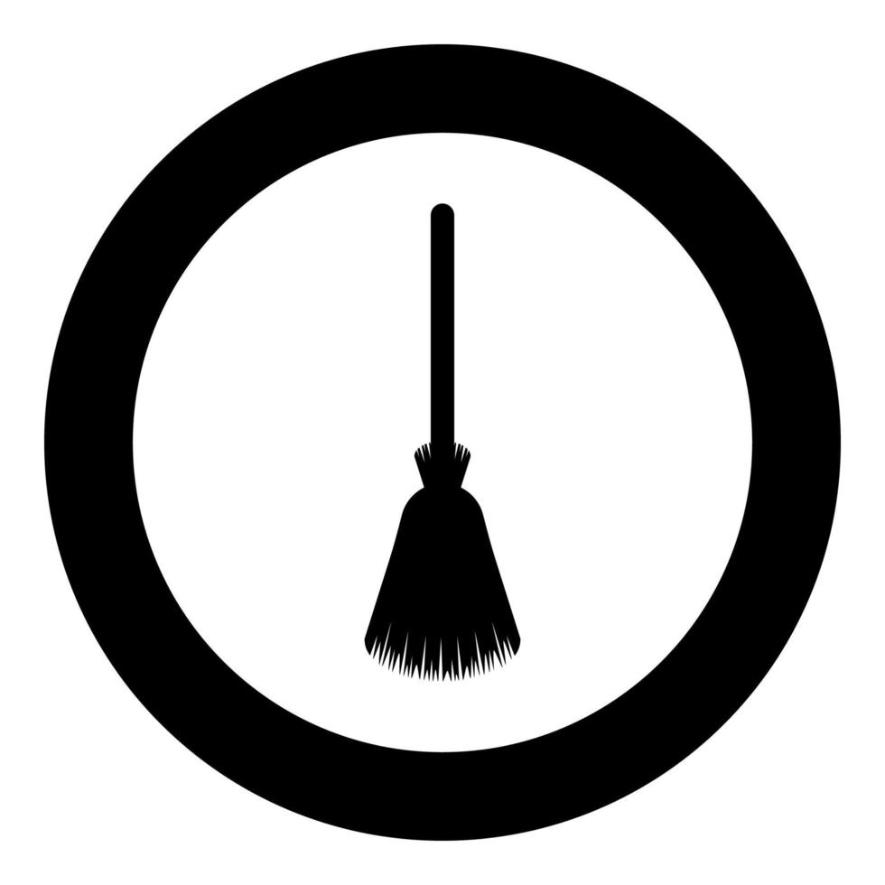Broom besom broomstick icon in circle round black color vector illustration image solid outline style