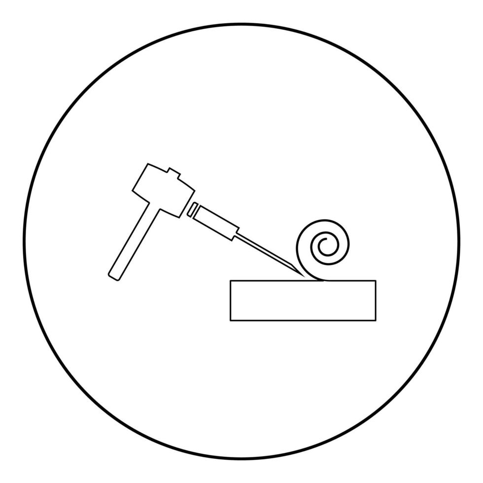 Hammer and wood carpentry icon black color in circle vector