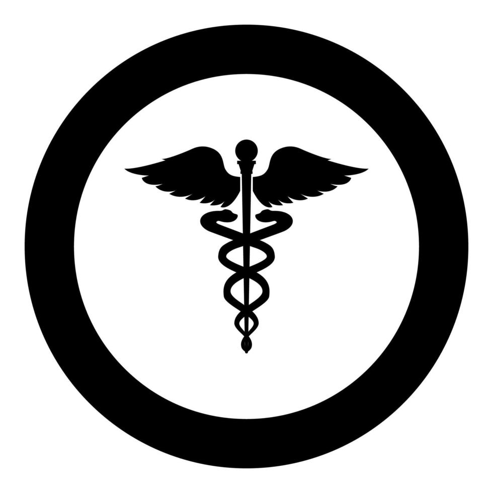 Caduceus health symbol Asclepius's Wand icon black color in circle round vector
