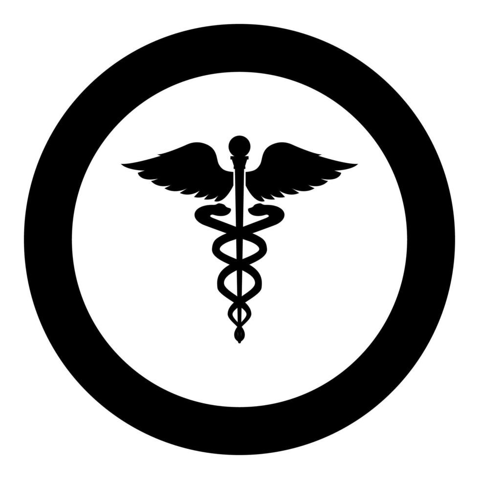 caduceo símbolo de salud varita de asclepio icono color negro en círculo redondo vector