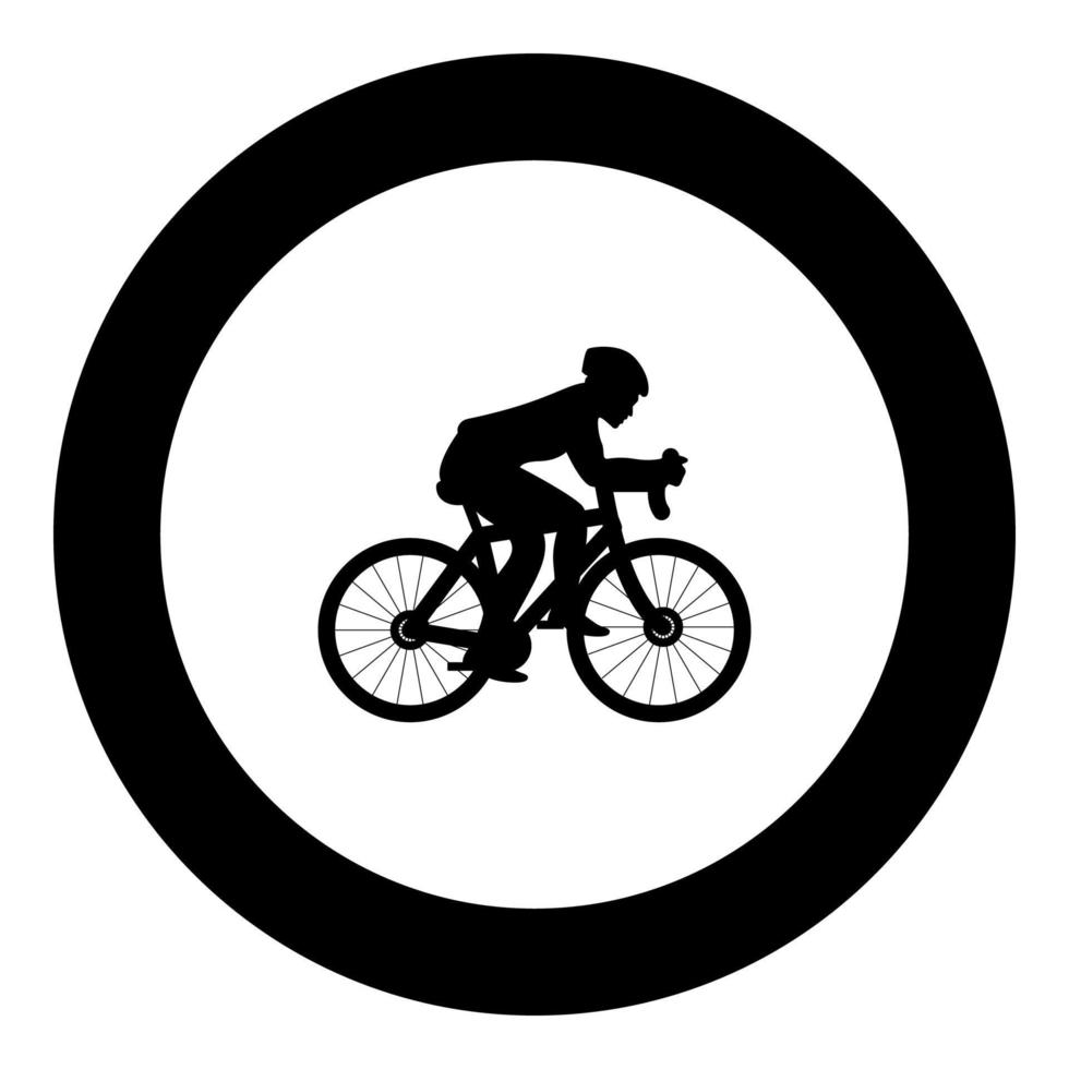 ciclista en bicicleta silueta icono color negro en círculo redondo vector