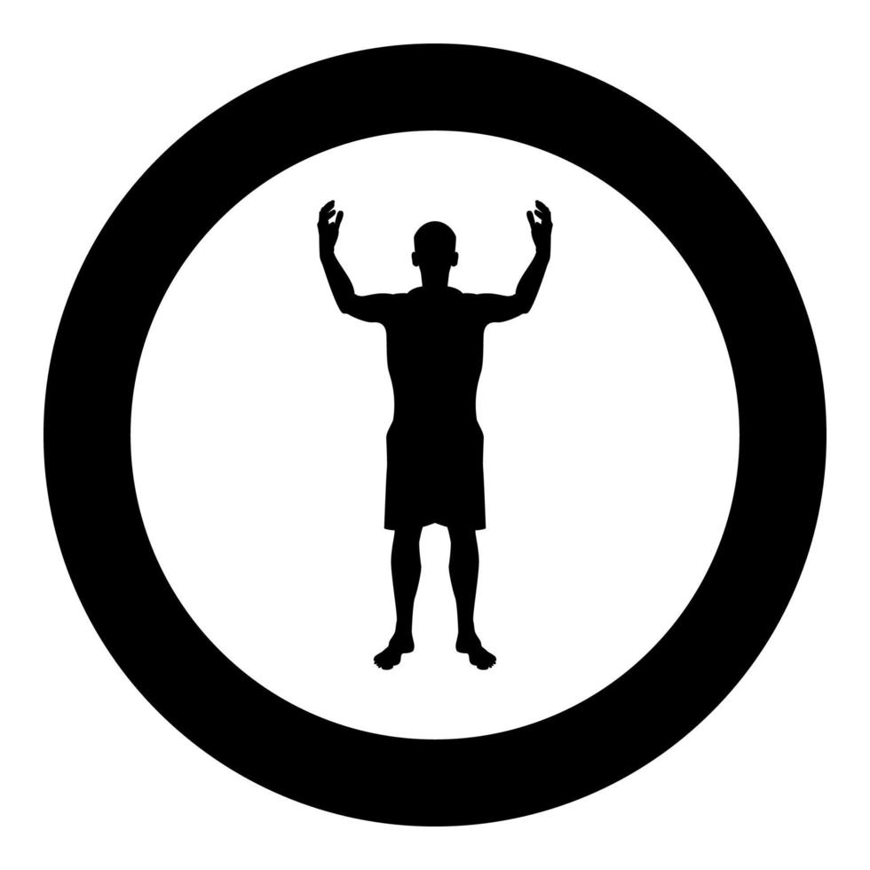 Man happy meet anyone silhouette Meeting joy concept front view icon black color illustration in circle round vector
