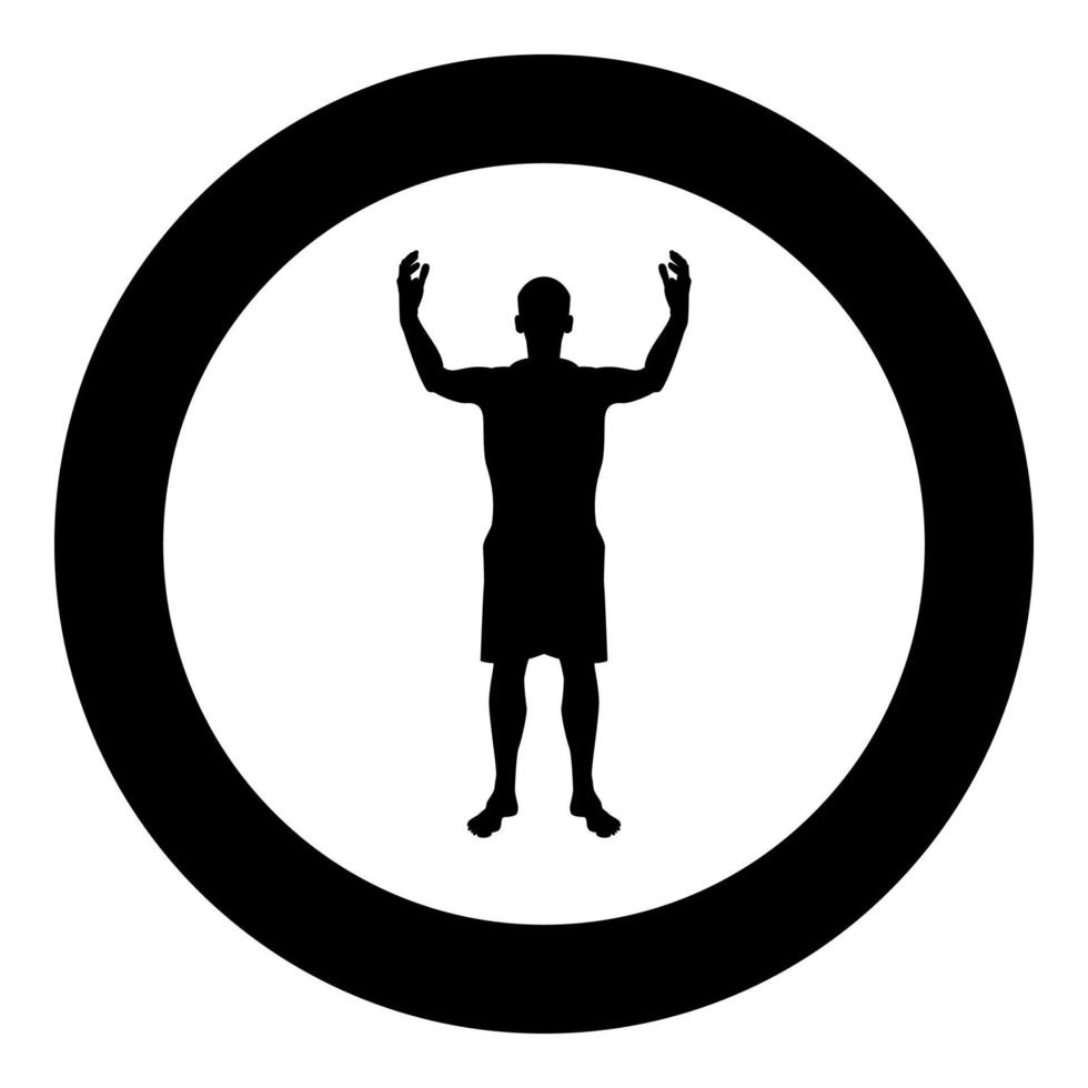 Man happy meet anyone silhouette Meeting joy concept front view icon black color illustration in circle round vector