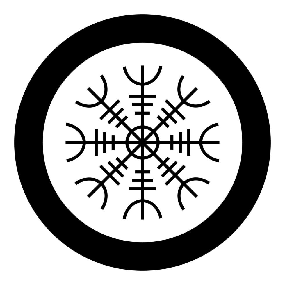 Helm of awe aegishjalmur or egishjalmur icon black color vector in circle round illustration flat style image