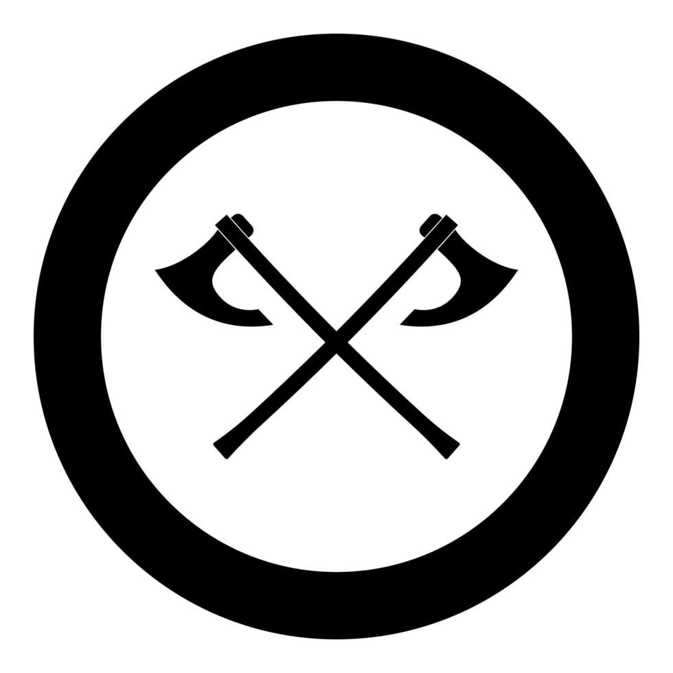 Two battle axes vikings icon black color vector in circle round illustration flat style image