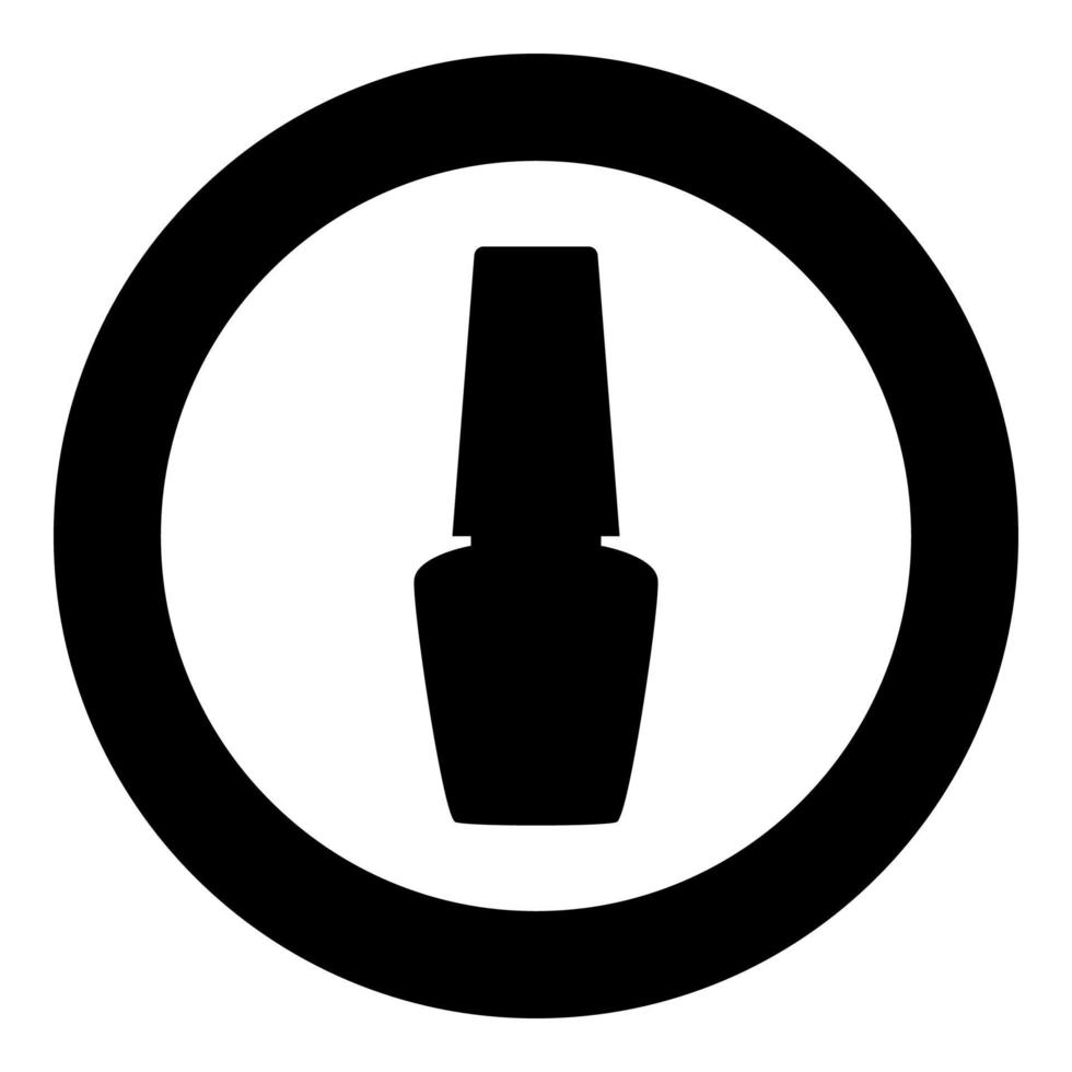 Jar with nail polish for manicure Bottle silhouette Hand hygiene Manicure concept Varnish icon in circle round black color vector illustration flat style image