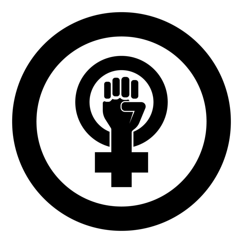 Symbol of feminism movement Gender women resist Fist hand in round and cross icon in circle round black color vector illustration flat style image