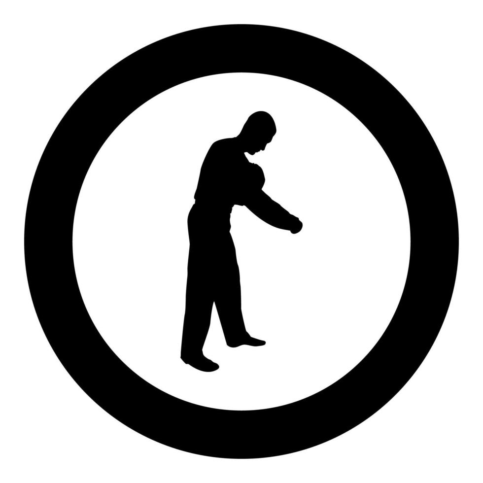 Man dressing sweater Clothes concept Put on his pullover silhouette in circle round black color vector illustration solid outline style image