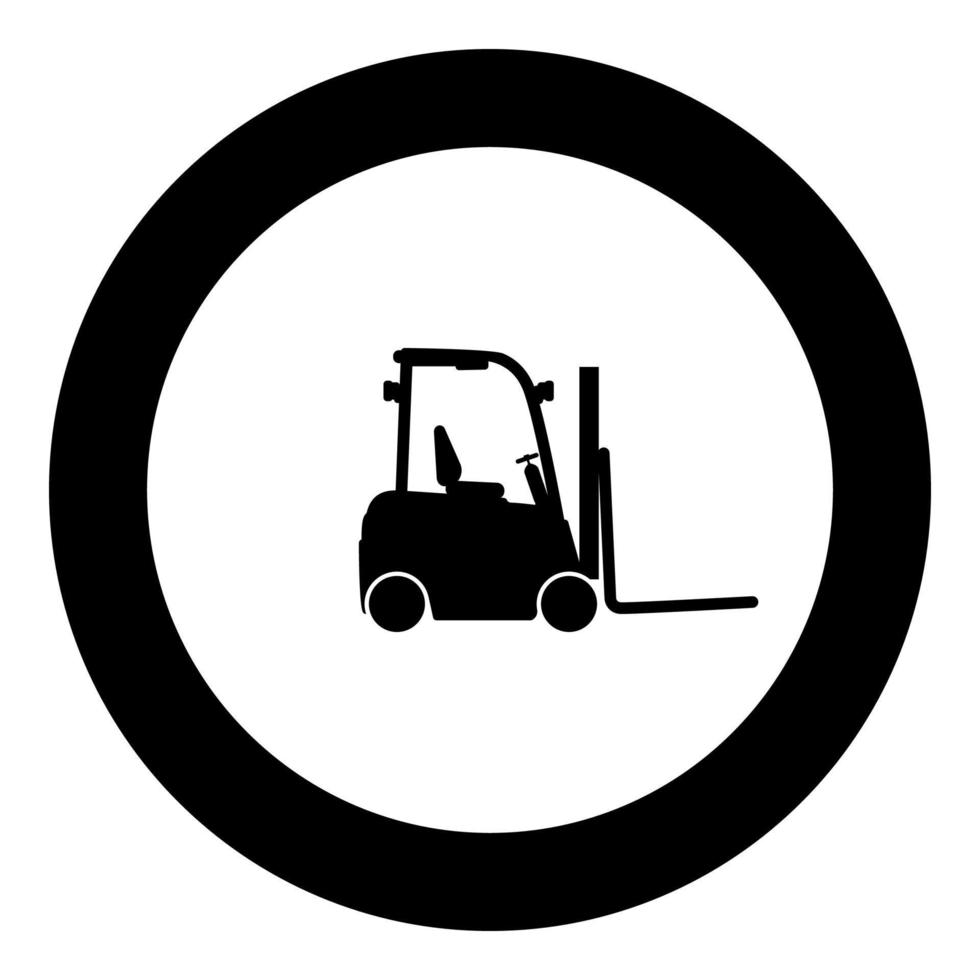 Forklift Loader Fork lift warehouse truck silhouette icon in circle round black color vector illustration image solid outline style