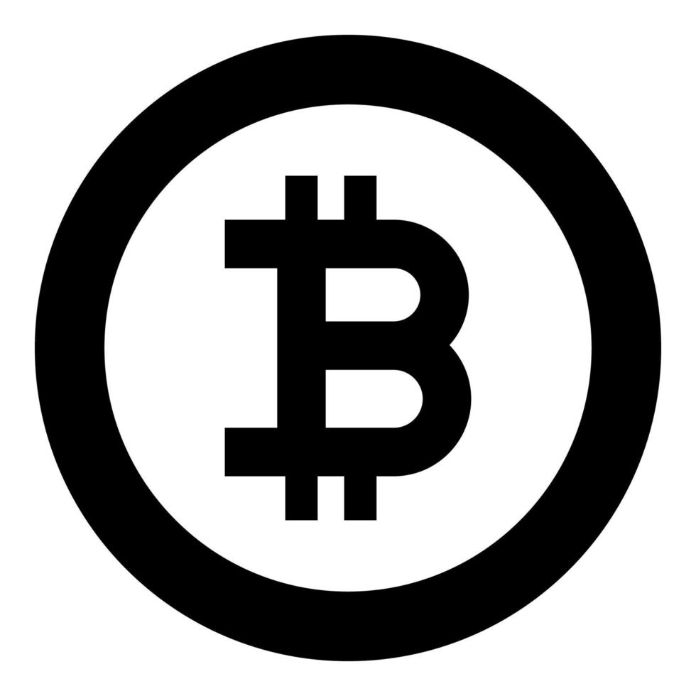 icono de bitcoin color negro en círculo redondo vector