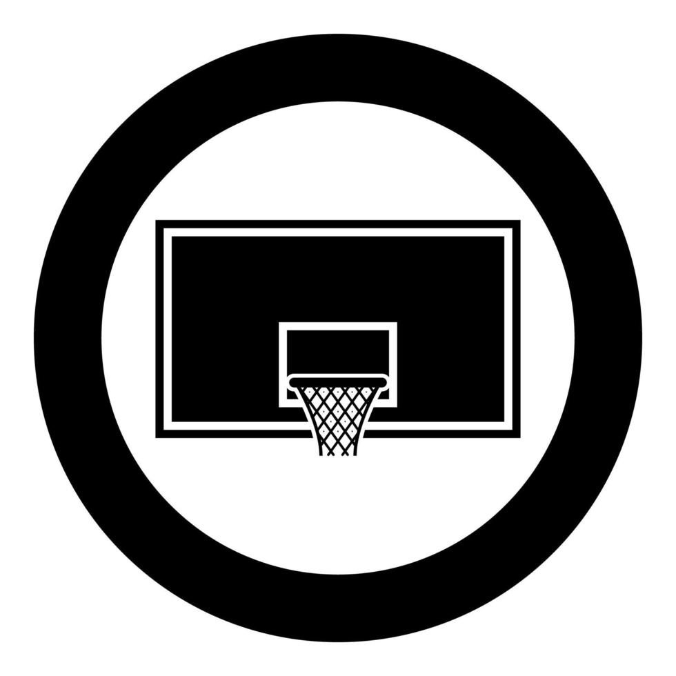 Basketball backboard Basketball hoop on backboard icon in circle round black color vector illustration flat style image