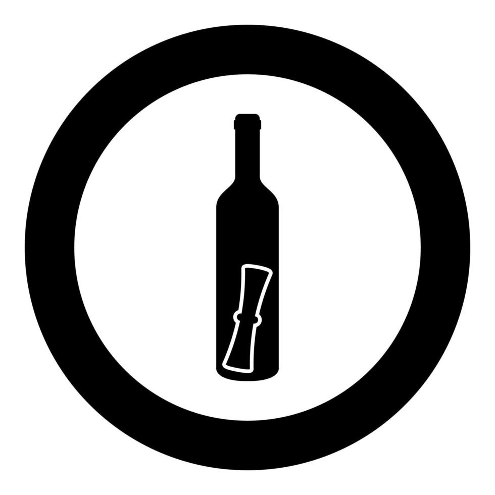 Bottle with letter Message concept Folded scroll document in old container icon in circle round black color vector illustration flat style image