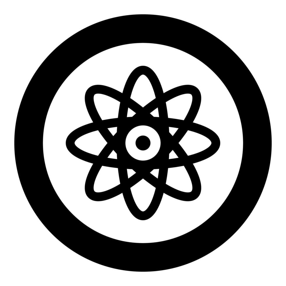 Atom molecular sign icon in circle round black color vector illustration image solid outline style