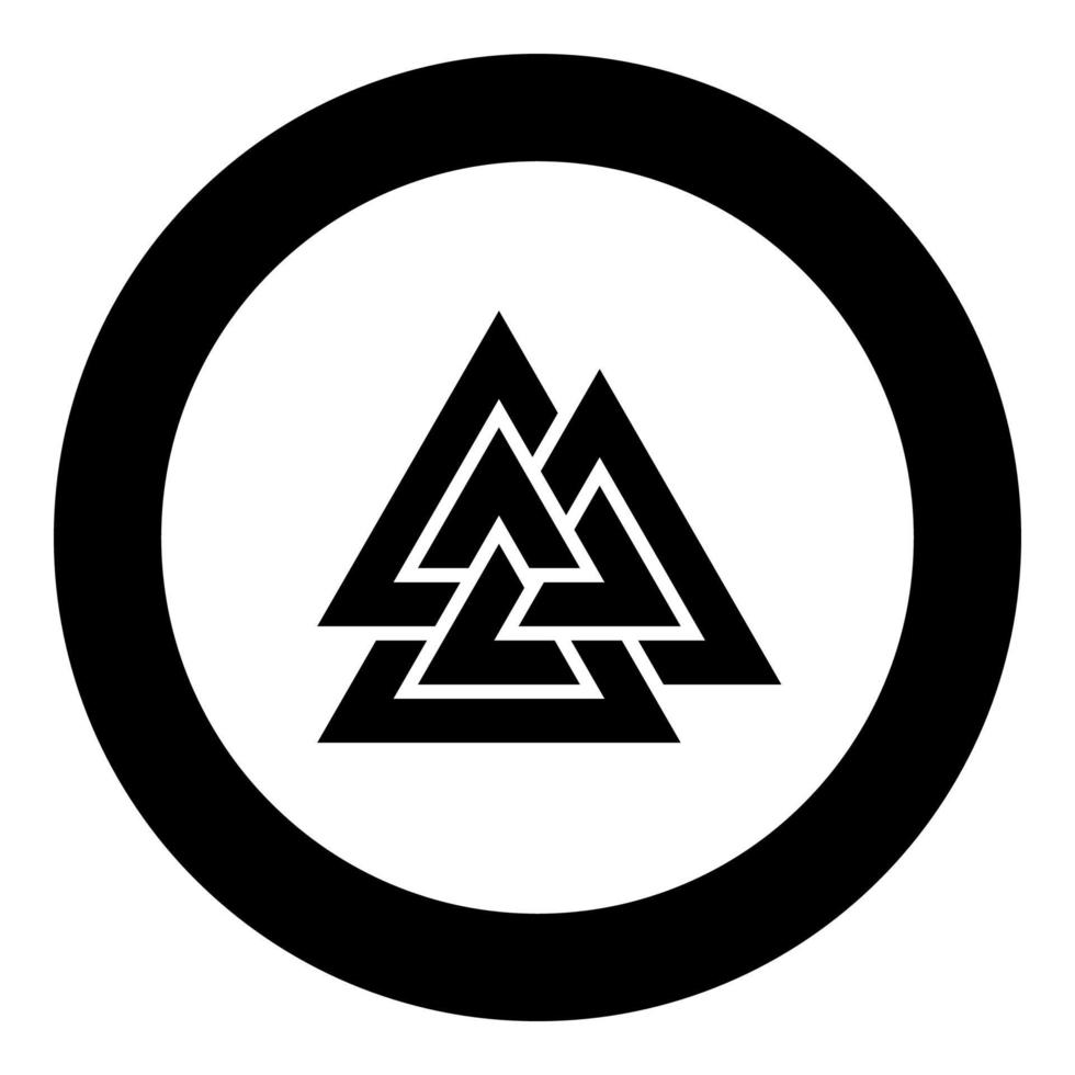 icono de símbolo de signo de valknut vector de color negro en círculo redondo ilustración imagen de estilo plano