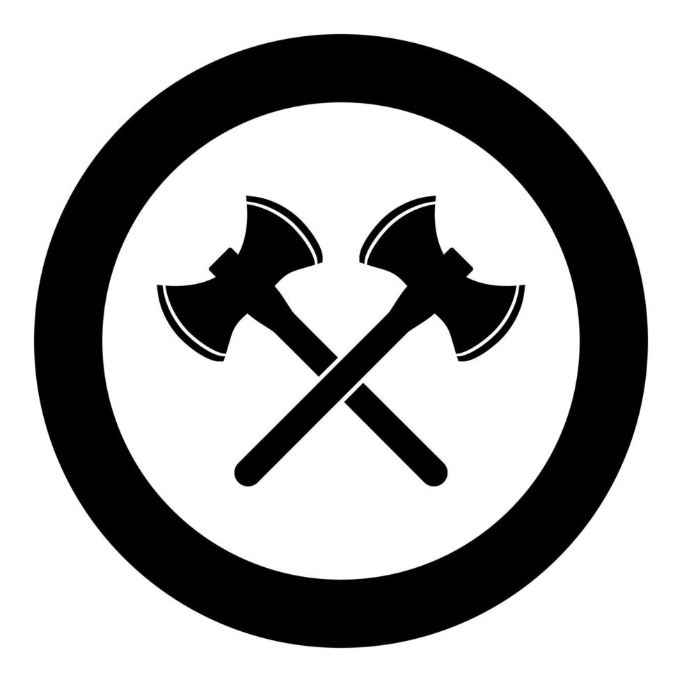 Two double-faced viking axes icon black color vector in circle round illustration flat style image