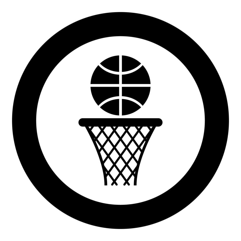 Basketball basket and ball Hoop net and ball icon in circle round black color vector illustration flat style image
