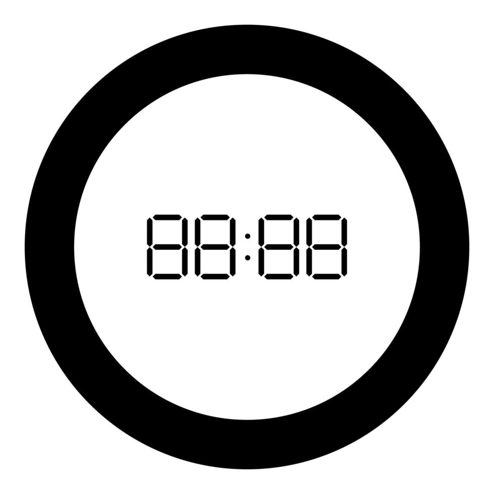 Digital clock face icon black color in round circle vector