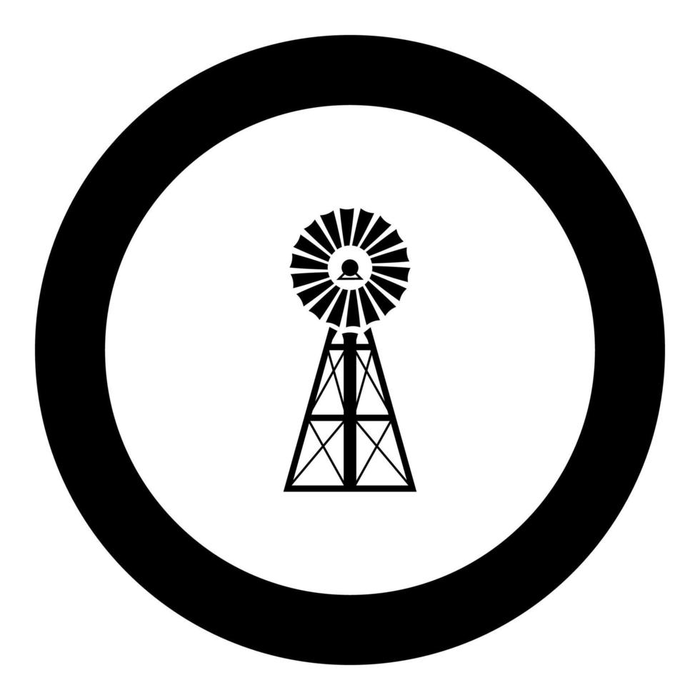 Wind turbine windmill classic american icon black color in round circle vector