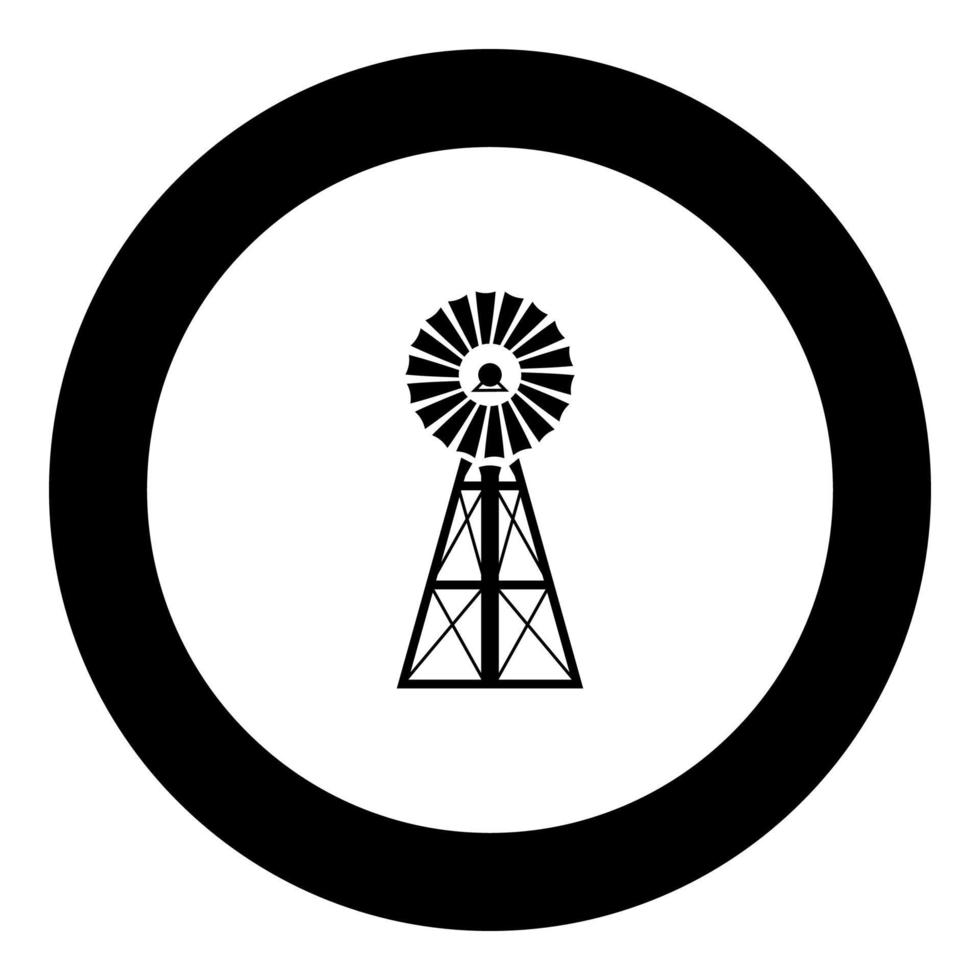 Wind turbine windmill classic american icon black color in round circle vector