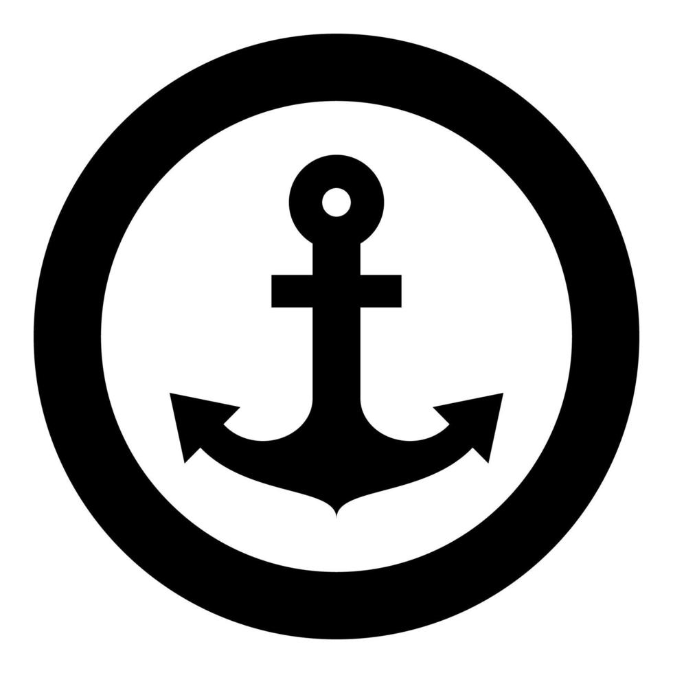 Ship anchor for marine nautical design icon black color illustration in circle round vector