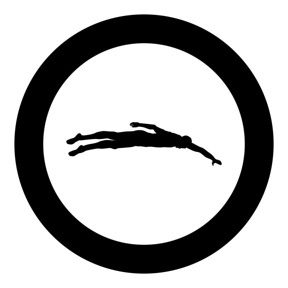 deportista nadando hombre flota gateando silueta icono color negro ilustración en círculo redondo vector