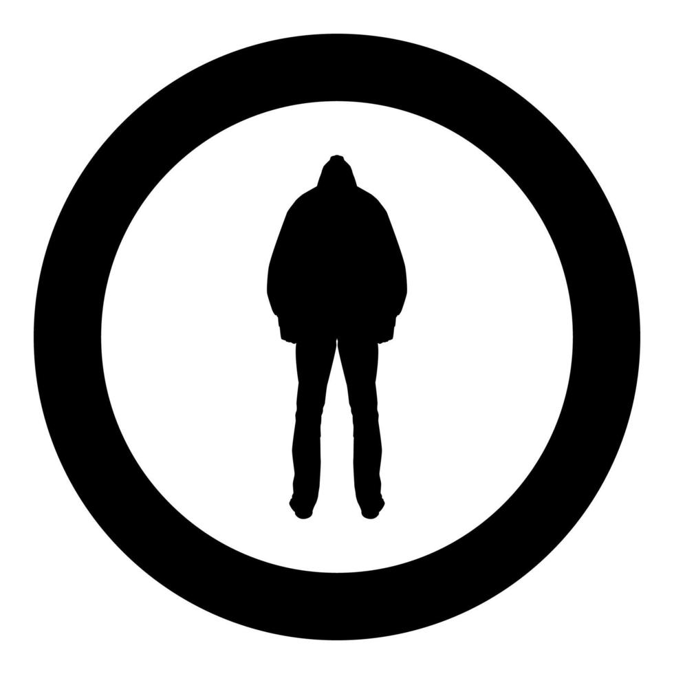 Man in the hood concept danger silhouette back side icon black color illustration in circle round vector