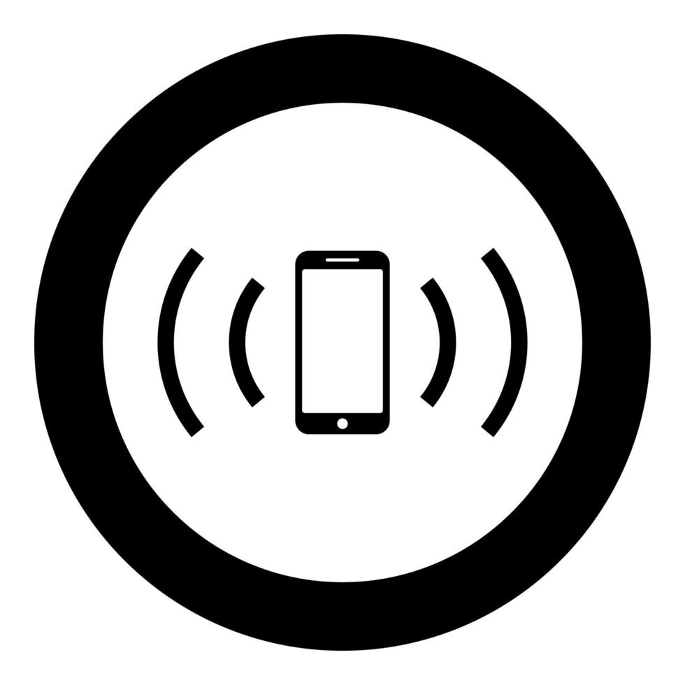 Smartphone emits radio waves Sound wave Emitting waves concept icon in circle round black color vector illustration flat style image