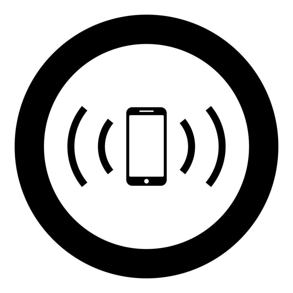 Smartphone emits radio waves Sound wave Emitting waves concept icon in circle round black color vector illustration flat style image