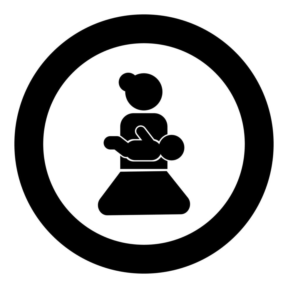 Mother holding baby on hand icon black color in circle round vector