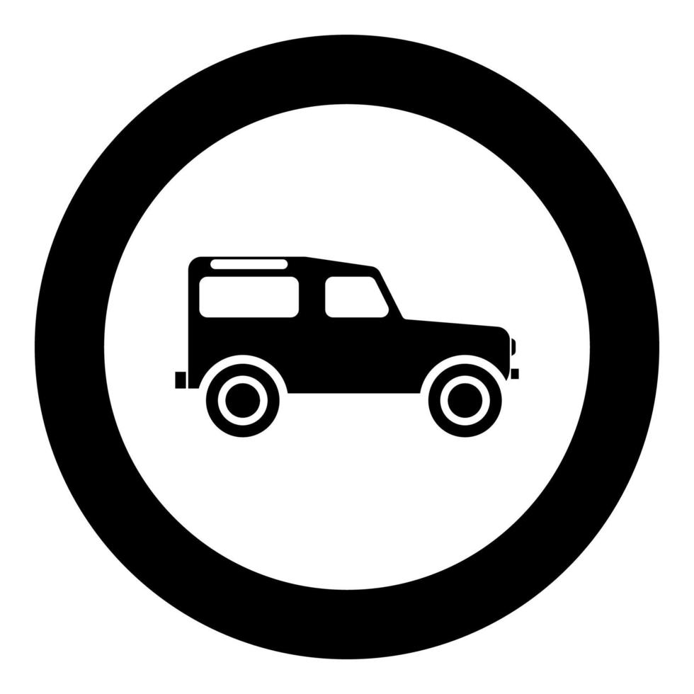 icono de vehículo todoterreno color negro en círculo redondo vector