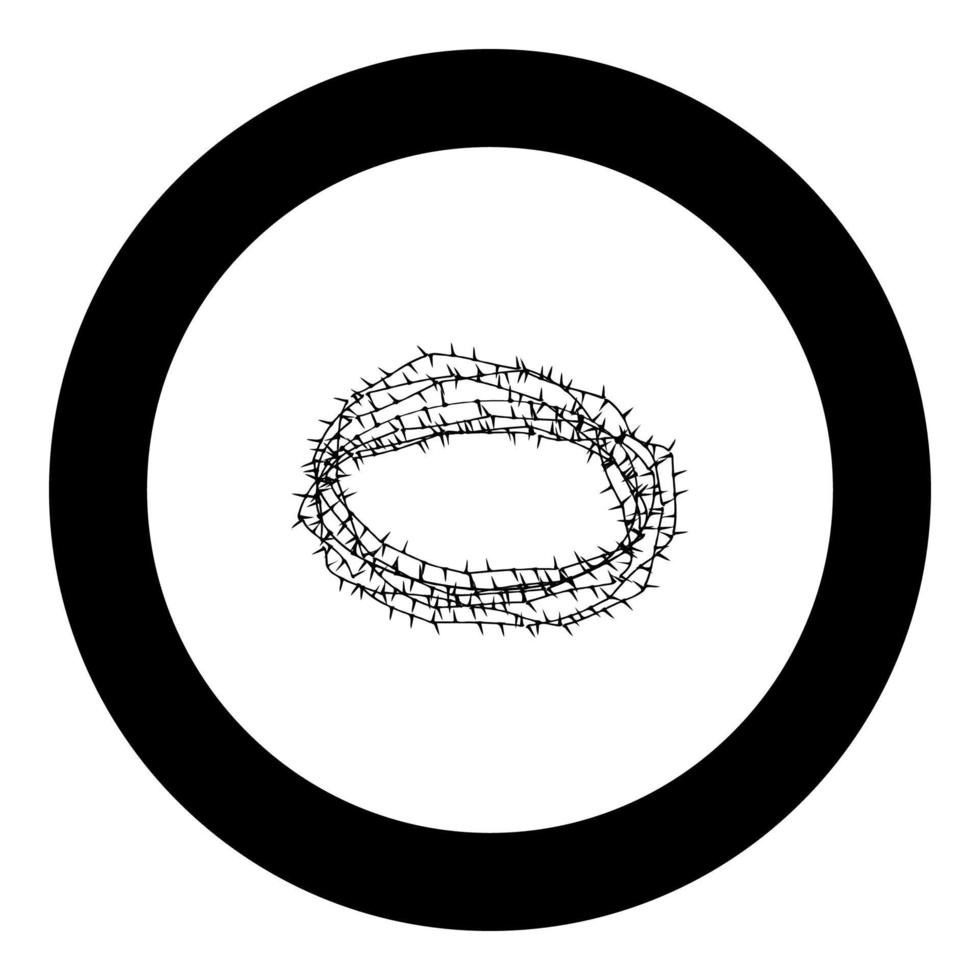 corona de espinas o icono de alambre de púas color negro en círculo redondo vector