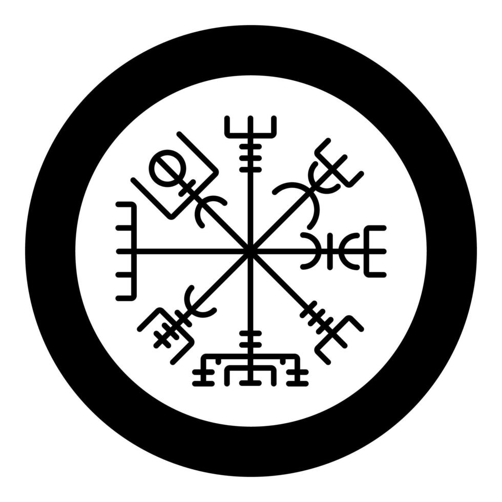 vegvisir brújula rúnica galdrastav navegación brújula símbolo icono color negro vector en círculo redondo ilustración imagen de estilo plano