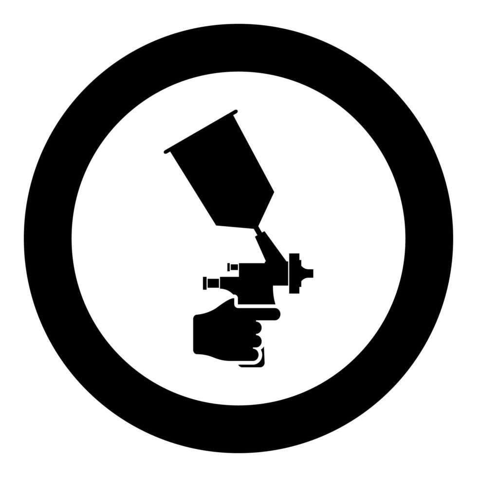 pistola rociadora sosteniendo en la mano el rociador usando el brazo usar herramienta atomizador pulverizador icono en círculo redondo color negro vector ilustración imagen de estilo de contorno sólido